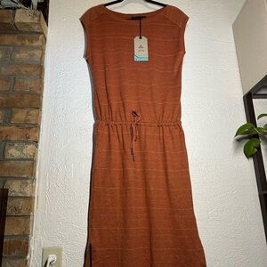 Prana Rust Orange Knit Midi Dress with Drawstring Waist